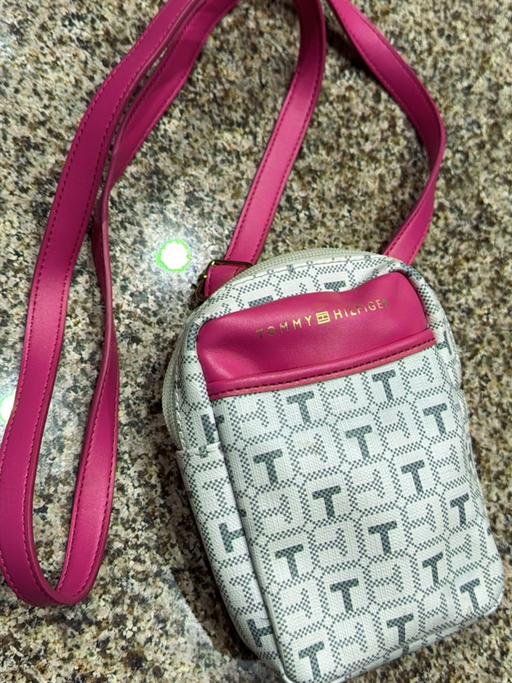 Tommy Hilfiger White Logo Crossbody with Hot Pink Trim
